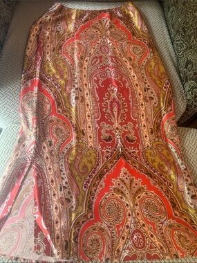 Worn 1x 100% silk Paisley Print Maxi Skirt in autumn colors.